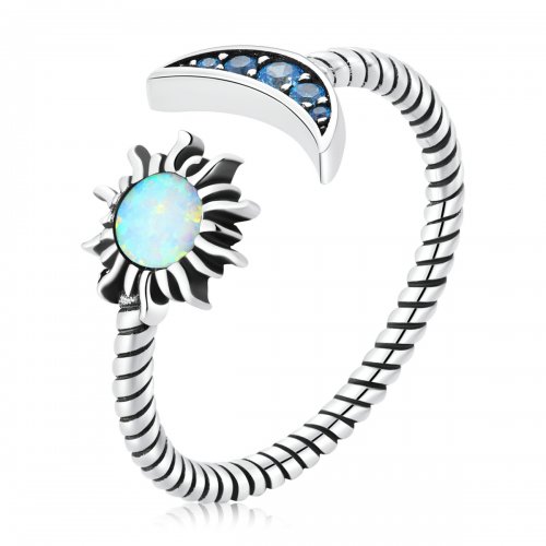 Anillo abierto de mejor amiga con estilo de Pandora con sol, luna y estrellas - SCR796