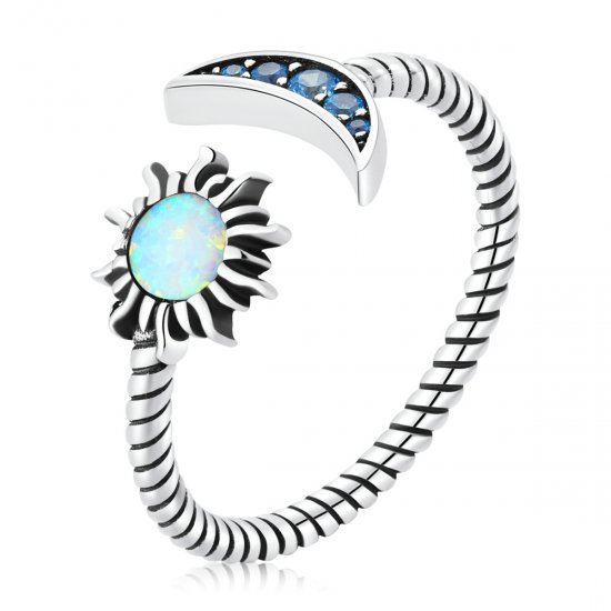 Anillo abierto de mejor amiga con estilo de Pandora con sol, luna y estrellas - SCR796 - Haga click en la imagen para cerrar