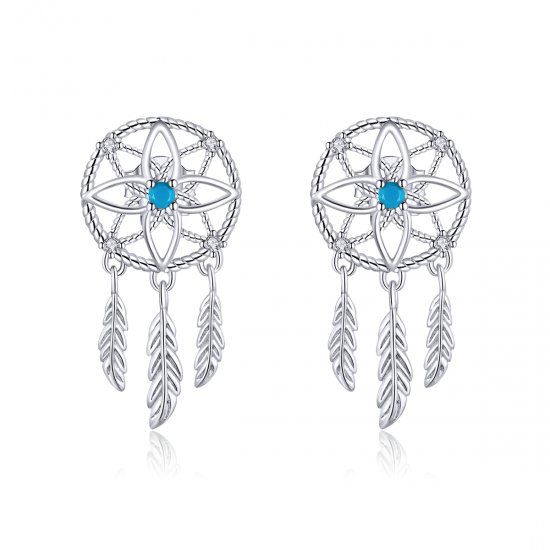 Pendientes colgantes de estilo Pandora con atrapasueños de plata - BSE339 - Haga click en la imagen para cerrar
