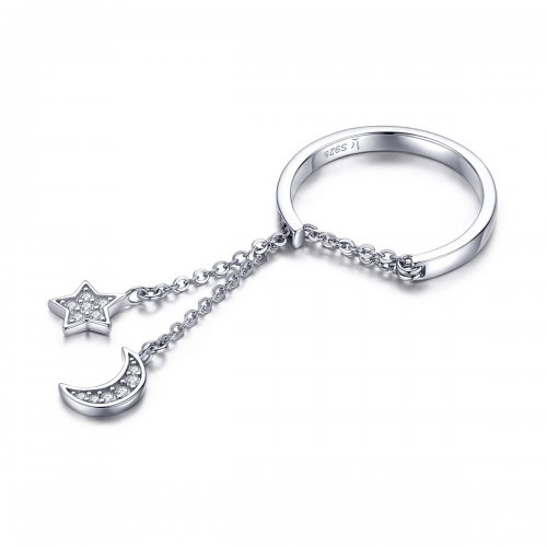 Anillo de plata estilo Pandora con estrella y luna - SCR407