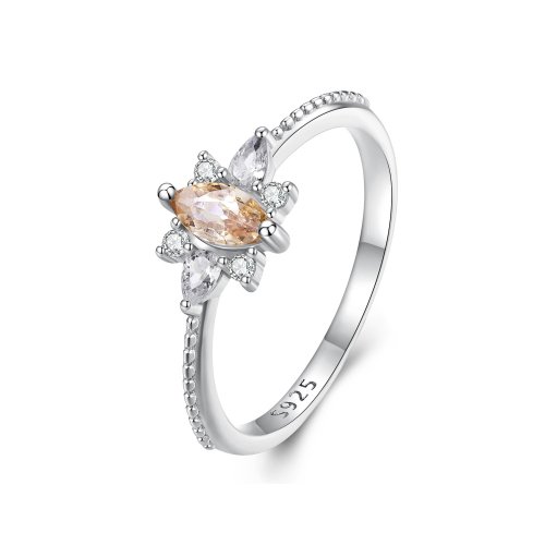Anillo de piedra central estilo Pandora color champán - BSR437