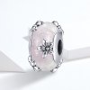 Charm de vidrio Murano de estilo Pandora plateado con Sakura - SCC1302
