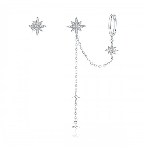 Pendientes colgantes estilo Pandora de estrellas brillantes de plata - BSE433