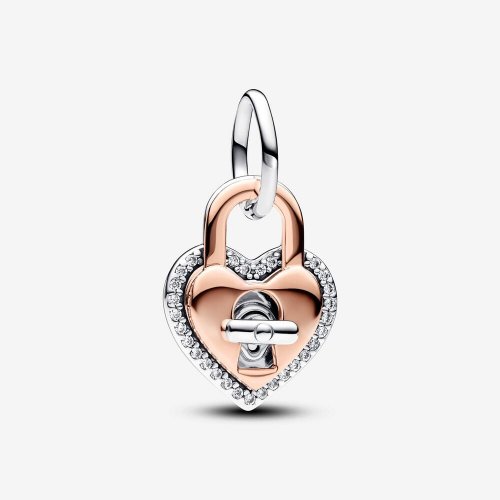 Charm Colgante Pandora Doble Corazón Candado Giratorio en Dos Tonos - 783079C01