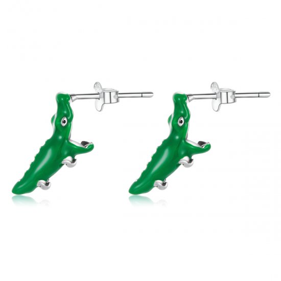 Estilo Pandora Divertidos Pendientes de Tuerca con Forma de Cocodrilo Pequeño - BSE562 - Haga click en la imagen para cerrar