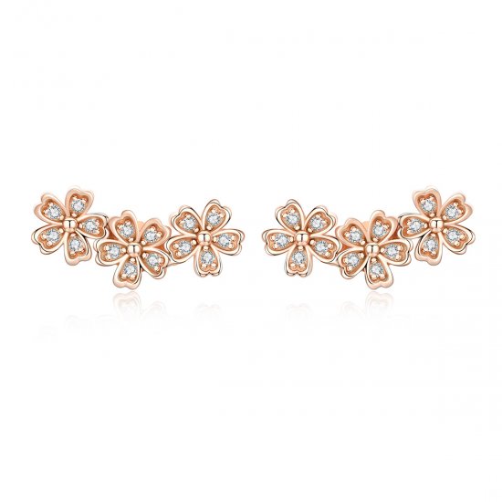 Aretes de botón estilo Pandora en color oro rosa presentan un diseño sencillo de margaritas - SCE419-C - Haga click en la imagen para cerrar