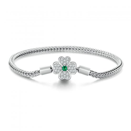Pulsera de cadena con trébol de cuatro hojas de zirconia verde estilo Pandora - BSB119 - Haga click en la imagen para cerrar