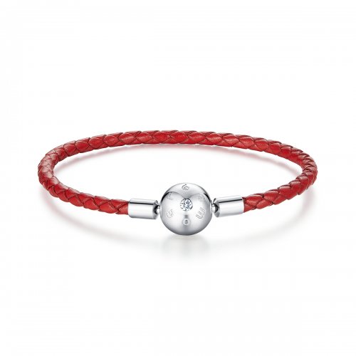 Pulsera de cuero rojo estilo Pandora en plata - BSB042