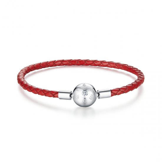Pulsera de cuero rojo estilo Pandora en plata - BSB042 - Haga click en la imagen para cerrar