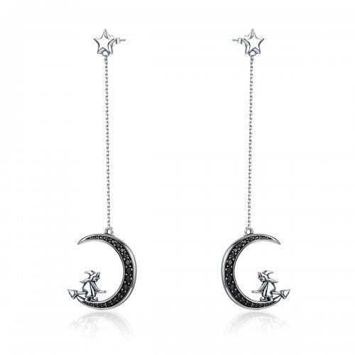 Pendientes de plata con diseño de luna colgante al estilo Pandora - SCE287