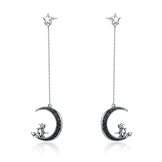 Pendientes de plata con diseño de luna colgante al estilo Pandora - SCE287 - Haga click en la imagen para cerrar