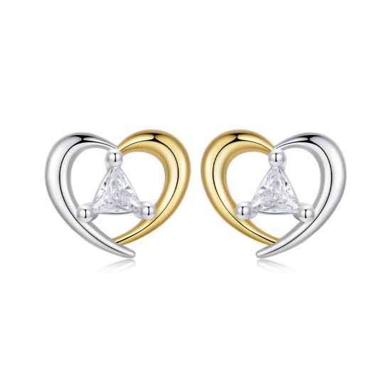 Pendientes de corazón en dos tonos estilo PANDORA - BSE1027 - Haga click en la imagen para cerrar