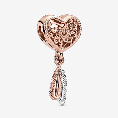 Charm PANDORA de corazón calado y dos plumas atrapasueños - 789068C00