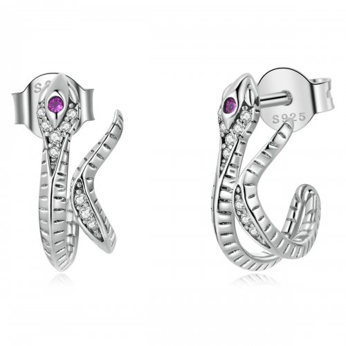 Pendientes de botón en forma de serpiente delicada de estilo Pandora en plata - BSE565