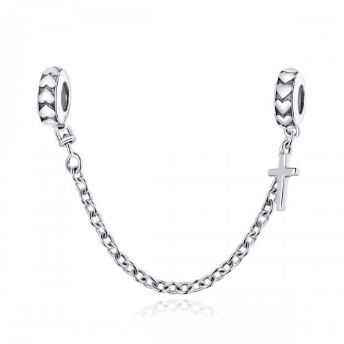 Cadena de seguridad de cruz simple plateada estilo Pandora - BSC362