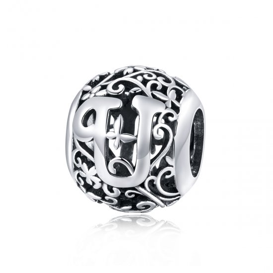 Charm de letra V con diseño de flores calado al estilo Pandora - SCC1444-V - Haga click en la imagen para cerrar