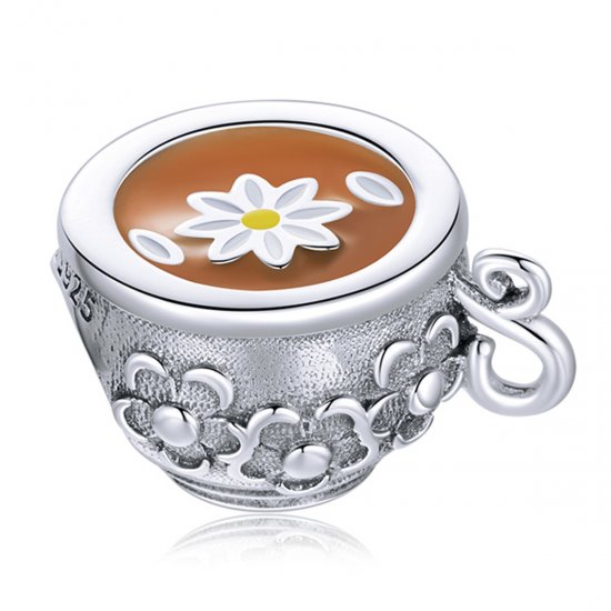 Charm de taza de té con estilo Pandora y diseño de flores - SCC1915 - Haga click en la imagen para cerrar