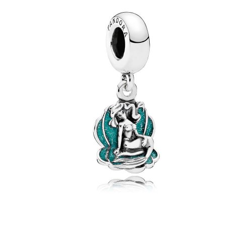 Charm colgante en plata de ley Concha con Ariel y el Mar - PANDORA
