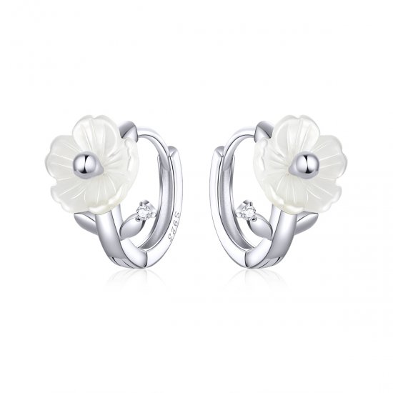 Pendientes de Aro de Flores Puros de Plata Estilo Pandora - BSE321 - Haga click en la imagen para cerrar