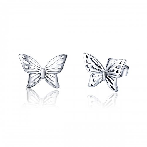 Pendientes de botón estilo Pandora en plata con diseño de mariposa de ensueño - SCE452