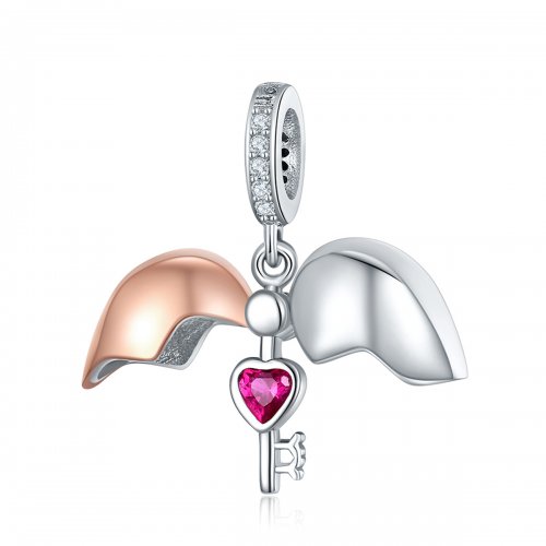 Estilo de Pandora, Dos Tonos, Llavero Bicolor en Colgante de Corazón Abier