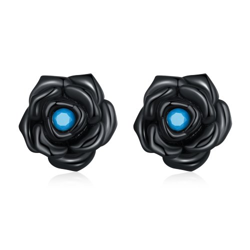 Nuestros exquisitos Pendientes de Rosas Negras al estilo Pandora - SCE1401