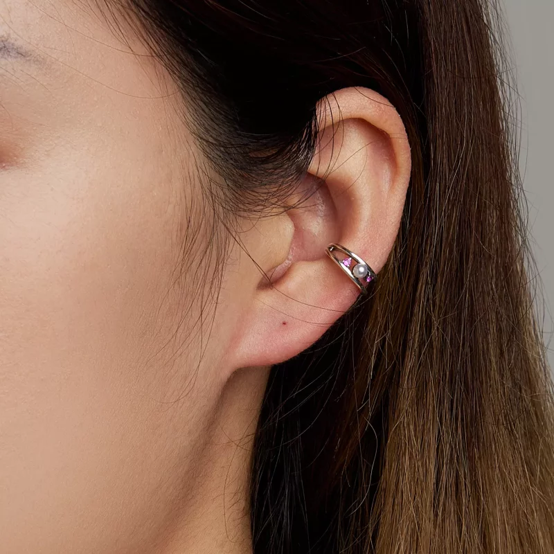 (imagen para) Clip de Oreja de Doble Capa de Perla de Concha Exquisita al Estilo Pandora - SCE - Ver 5