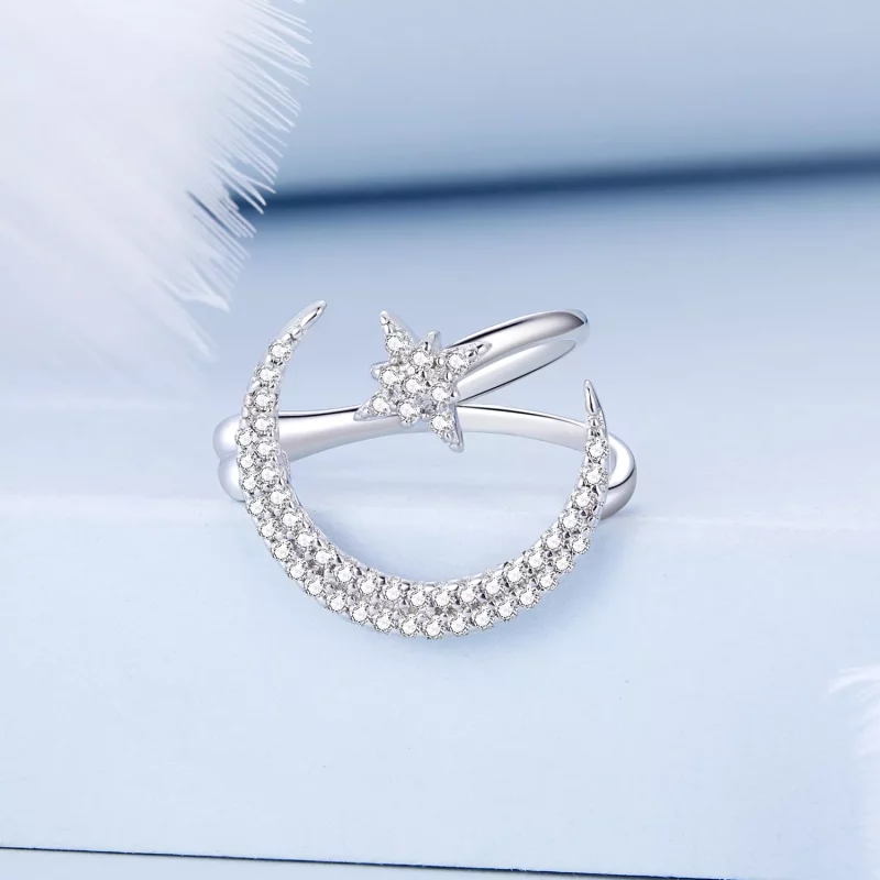 (imagen para) Clip para oreja de estilo Pandora con luna y estrellas - BSE701 - Ver 2