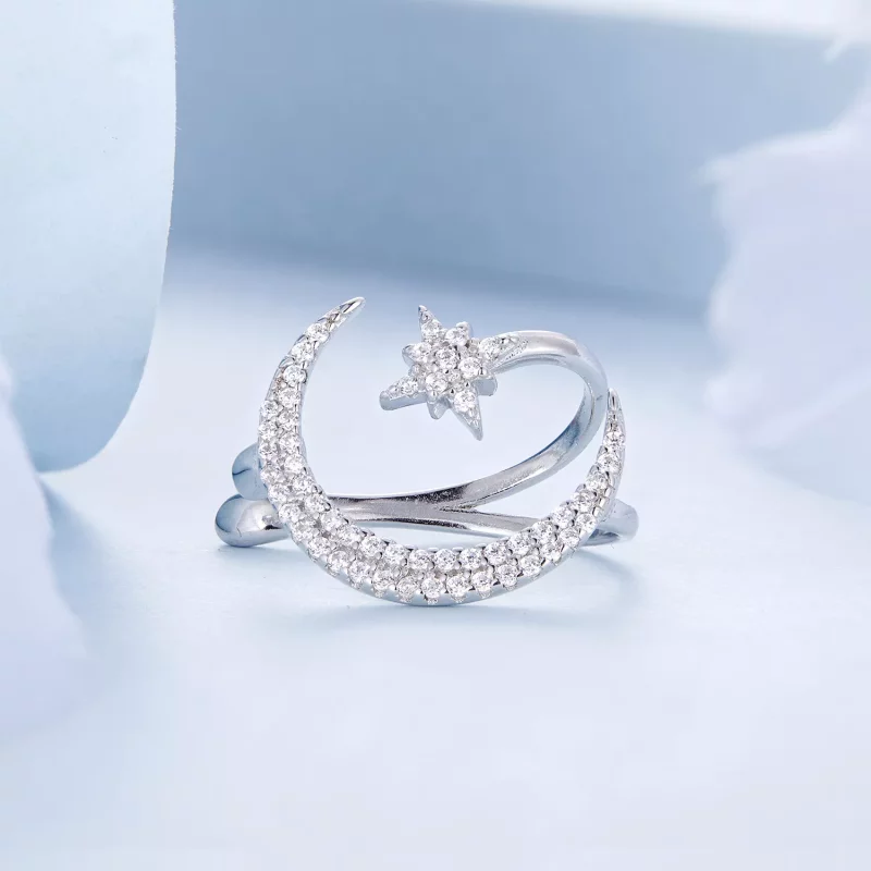 (imagen para) Clip para oreja de estilo Pandora con luna y estrellas - BSE701 - Ver 3