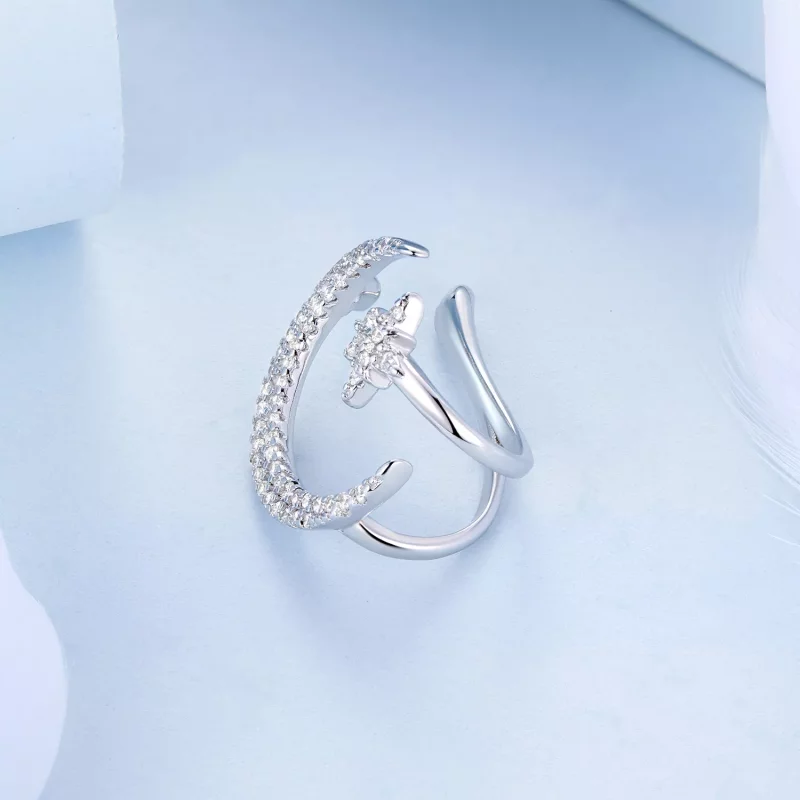 (imagen para) Clip para oreja de estilo Pandora con luna y estrellas - BSE701 - Ver 4