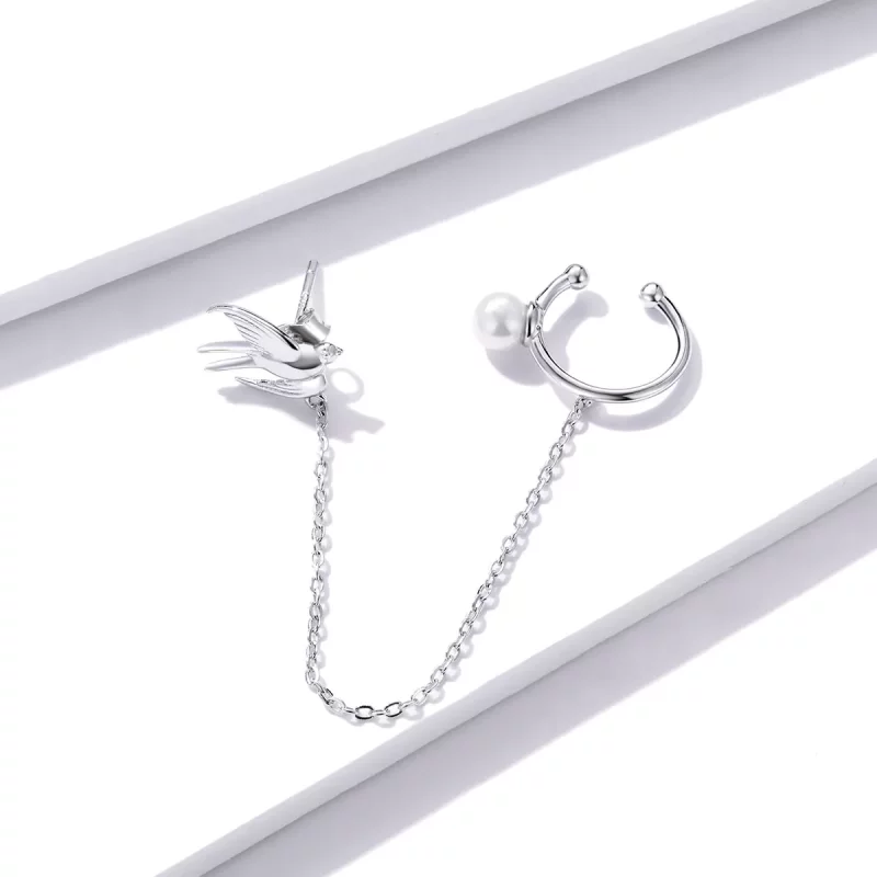 (imagen para) Estilo Pandora Aro de Oreja con Golondrina Voladora - BSE411 - Ver 2