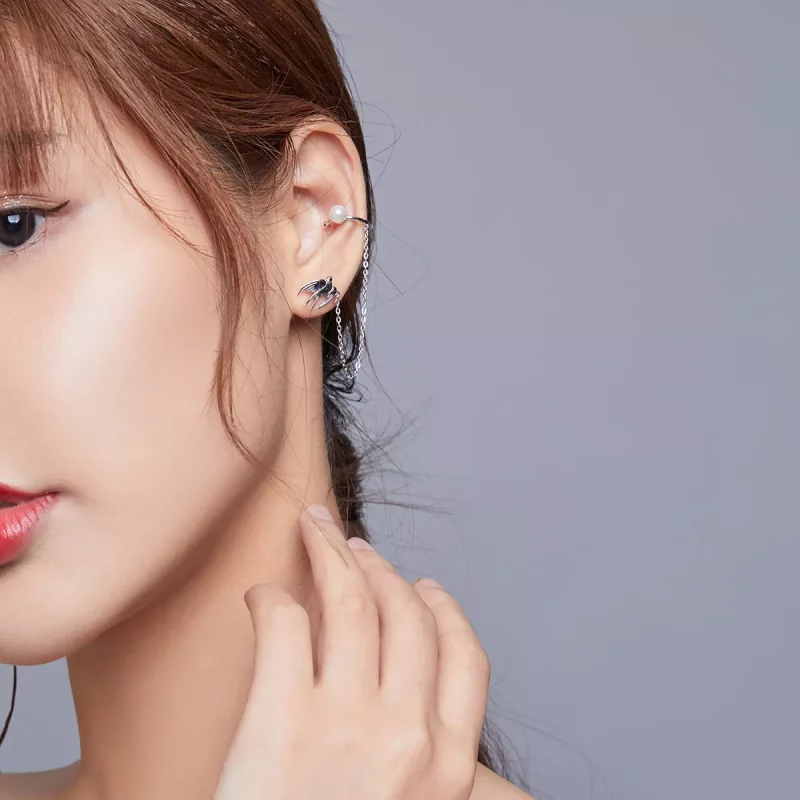 (imagen para) Estilo Pandora Aro de Oreja con Golondrina Voladora - BSE411 - Ver 6