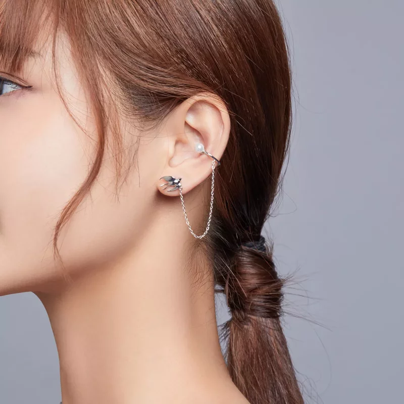 (imagen para) Estilo Pandora Aro de Oreja con Golondrina Voladora - BSE411 - Ver 7