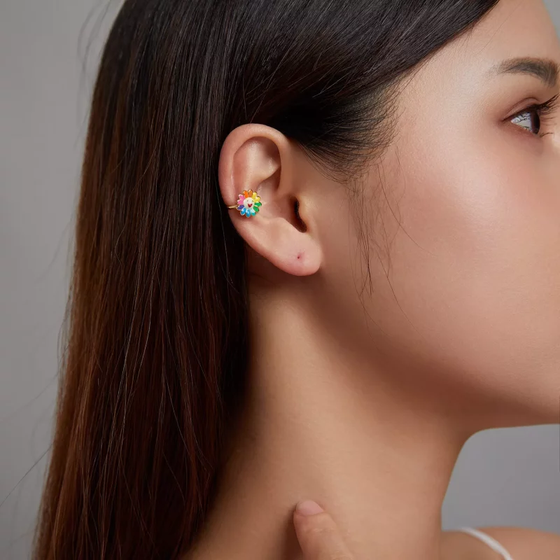 (imagen para) Estilo Pandora, clip para orejas con diseño de girasol - SCE1235 - Ver 3
