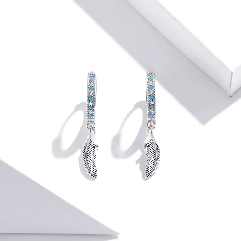 (imagen para) Aretes colgantes de pluma plateada estilo Pandora - SCE898 - Ver 2