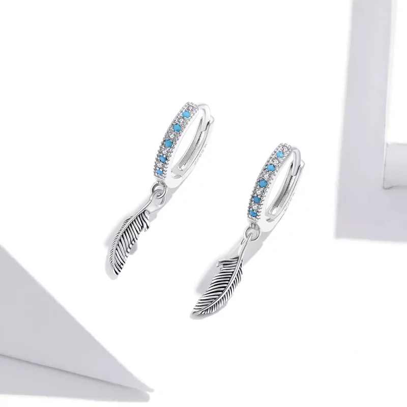 (imagen para) Aretes colgantes de pluma plateada estilo Pandora - SCE898 - Ver 3