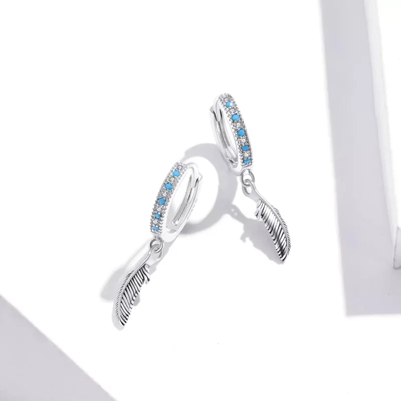 (imagen para) Aretes colgantes de pluma plateada estilo Pandora - SCE898 - Ver 4