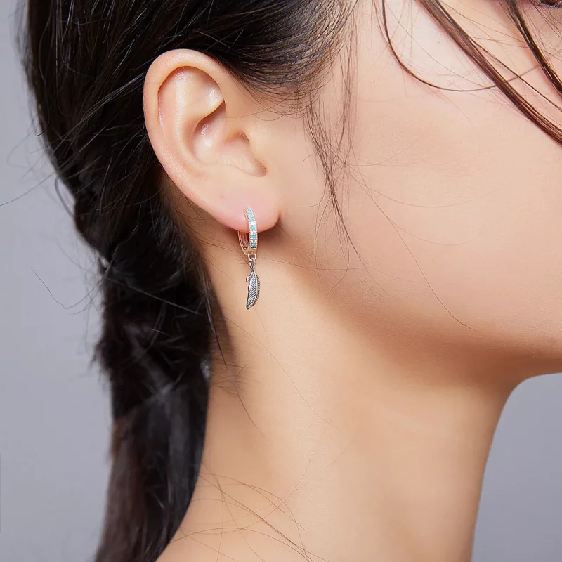 (imagen para) Aretes colgantes de pluma plateada estilo Pandora - SCE898 - Ver 5