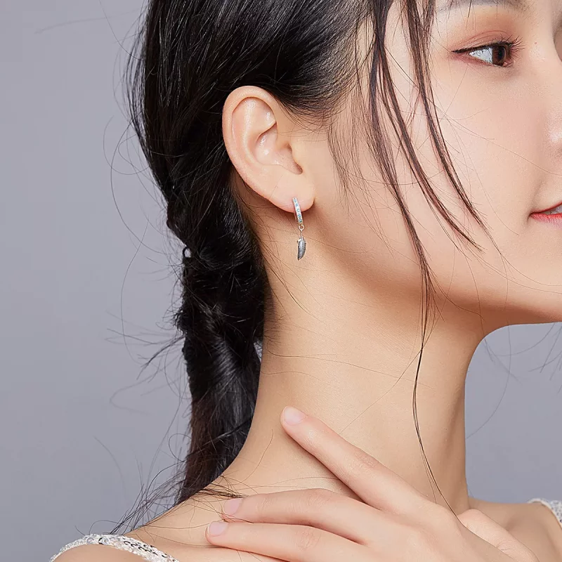 (imagen para) Aretes colgantes de pluma plateada estilo Pandora - SCE898 - Ver 6