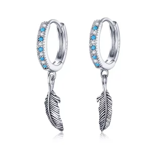 (imagen para) Aretes colgantes de pluma plateada estilo Pandora - SCE898
