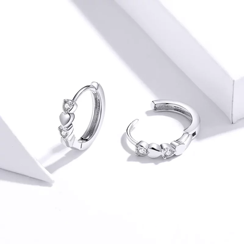 (imagen para) Aretes con forma de corazón en estilo Pandora de plata - SCE777 - Ver 2