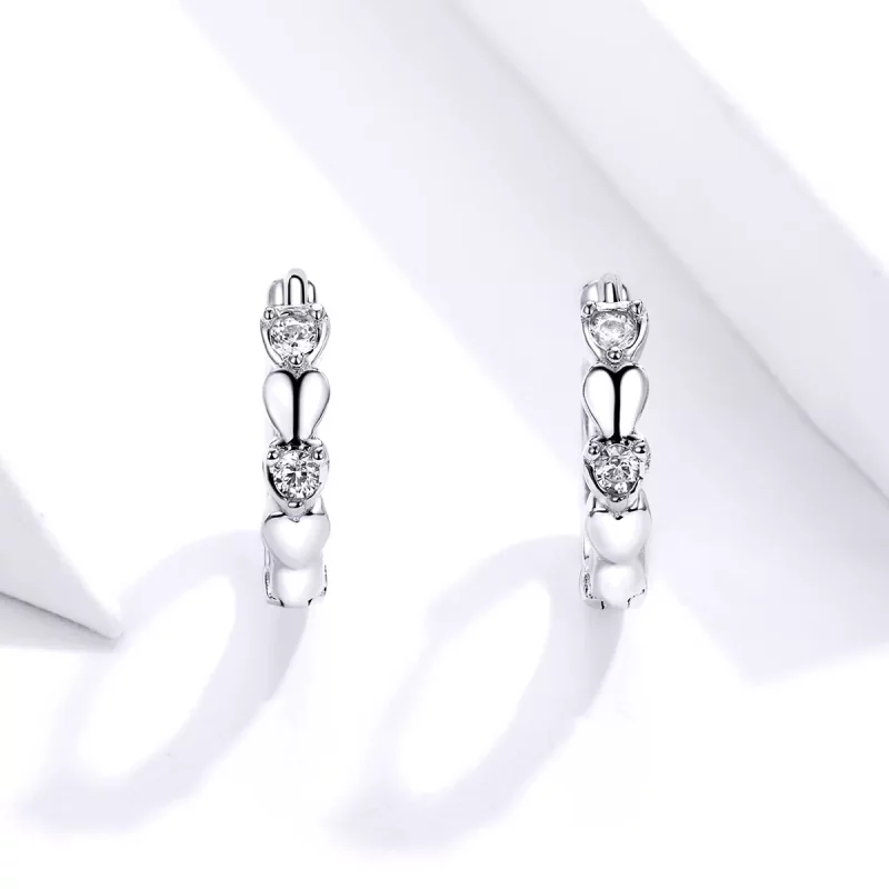 (imagen para) Aretes con forma de corazón en estilo Pandora de plata - SCE777 - Ver 3