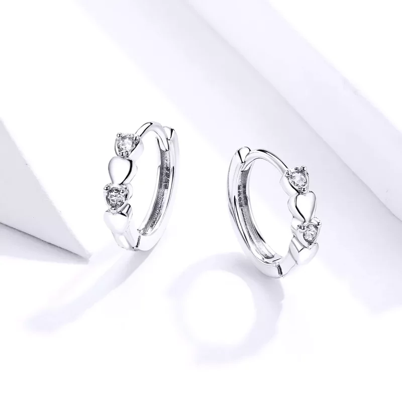 (imagen para) Aretes con forma de corazón en estilo Pandora de plata - SCE777 - Ver 4
