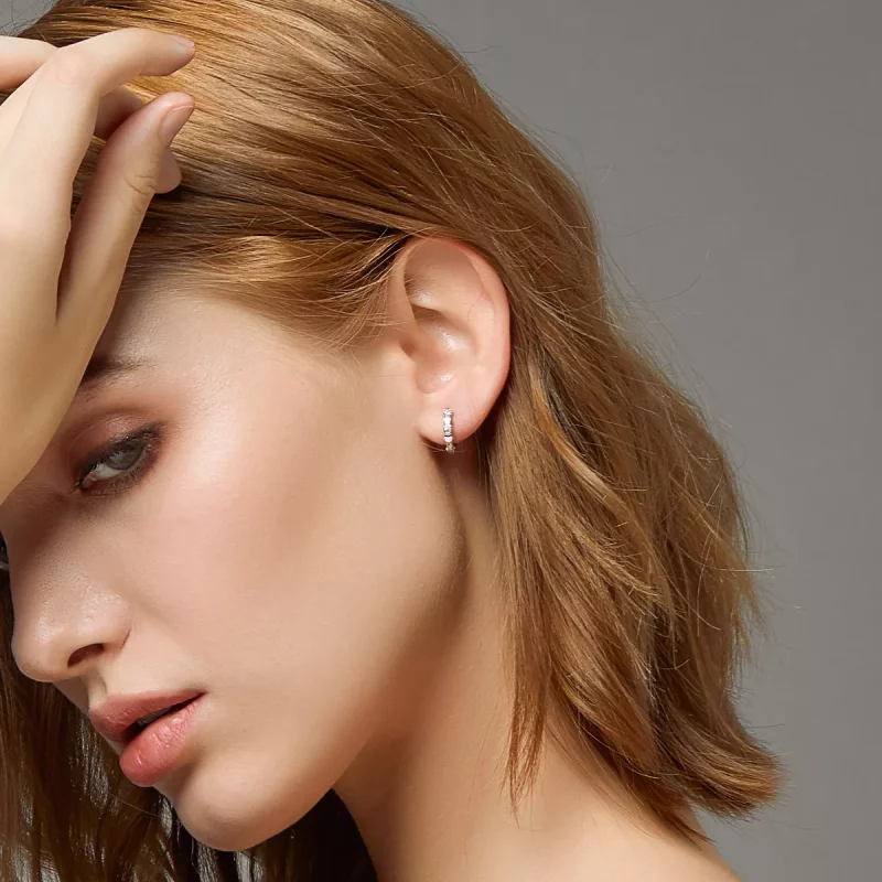 (imagen para) Aretes con forma de corazón en estilo Pandora de plata - SCE777 - Ver 5
