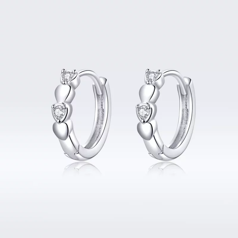 (imagen para) Aretes con forma de corazón en estilo Pandora de plata - SCE777