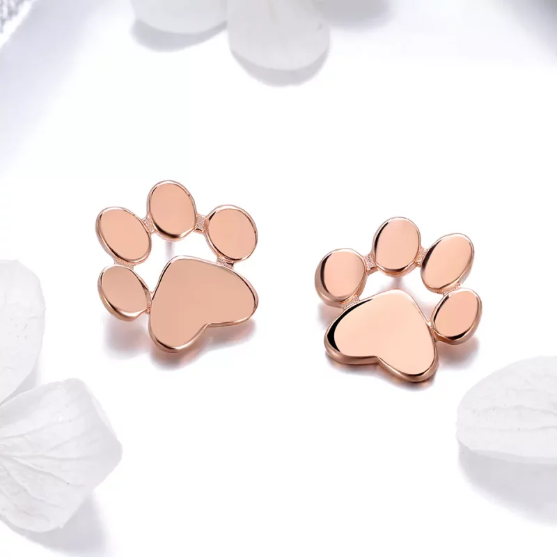 (imagen para) Aretes con forma de pata de gato linda en oro rosa estilo Pandora - SCE407-3 - Ver 2