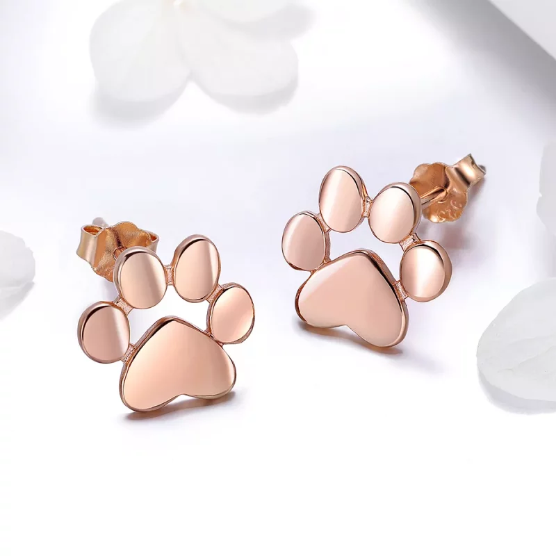 (imagen para) Aretes con forma de pata de gato linda en oro rosa estilo Pandora - SCE407-3 - Ver 3