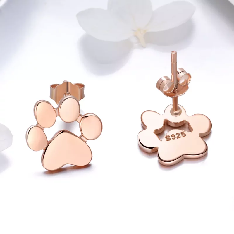 (imagen para) Aretes con forma de pata de gato linda en oro rosa estilo Pandora - SCE407-3 - Ver 4