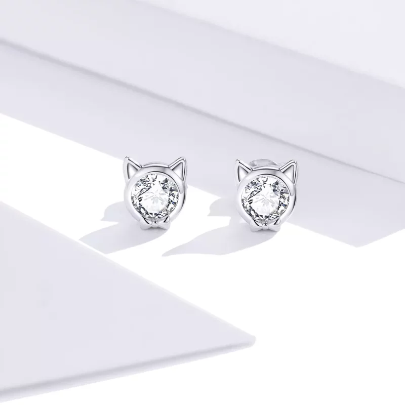 (imagen para) Aretes con lindo gato en plata estilo Pandora - SCE899 - Ver 2