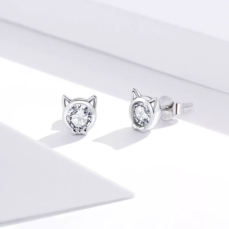 (imagen para) Aretes con lindo gato en plata estilo Pandora - SCE899 - Ver 3